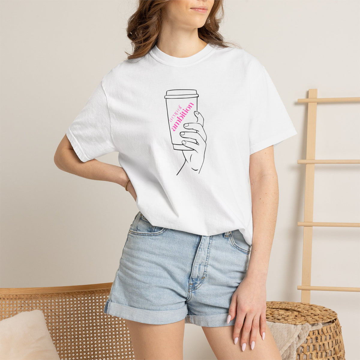 Coffee Cup Graphic T-Shirt — 'Ambition' Hand-Drawn Design