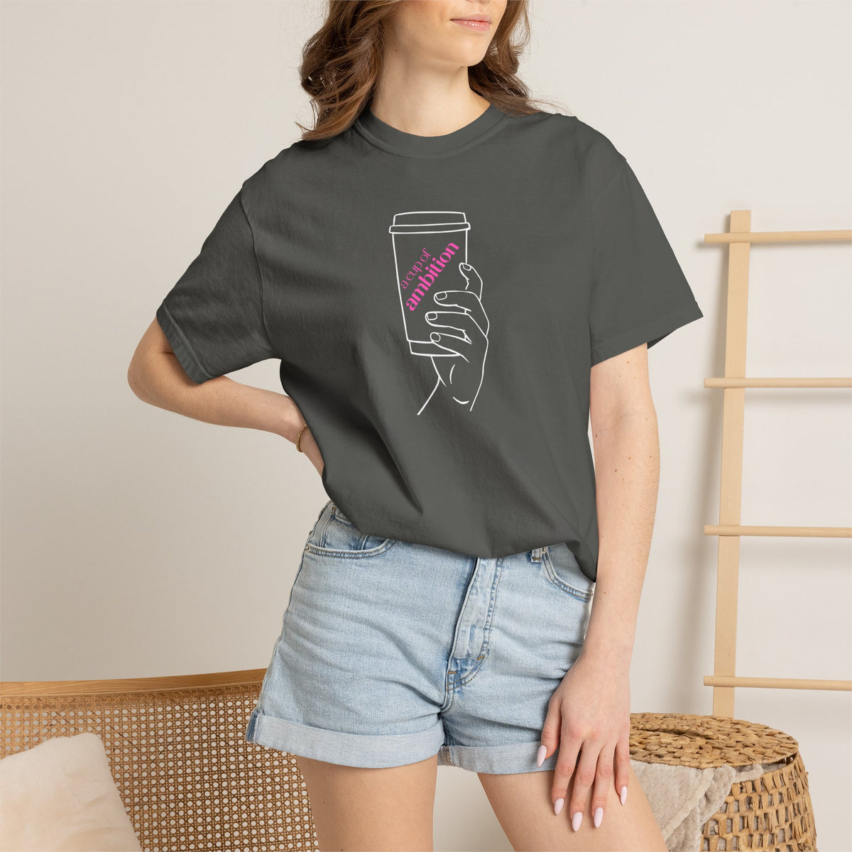 Coffee Cup Graphic T-Shirt — 'Ambition' Hand-Drawn Design