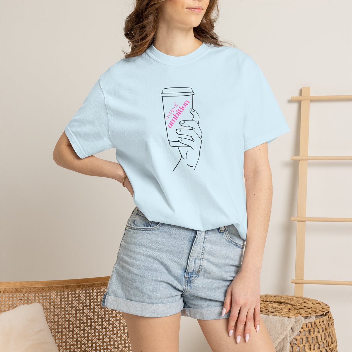 Coffee Cup Graphic T-Shirt — 'Ambition' Hand-Drawn Design