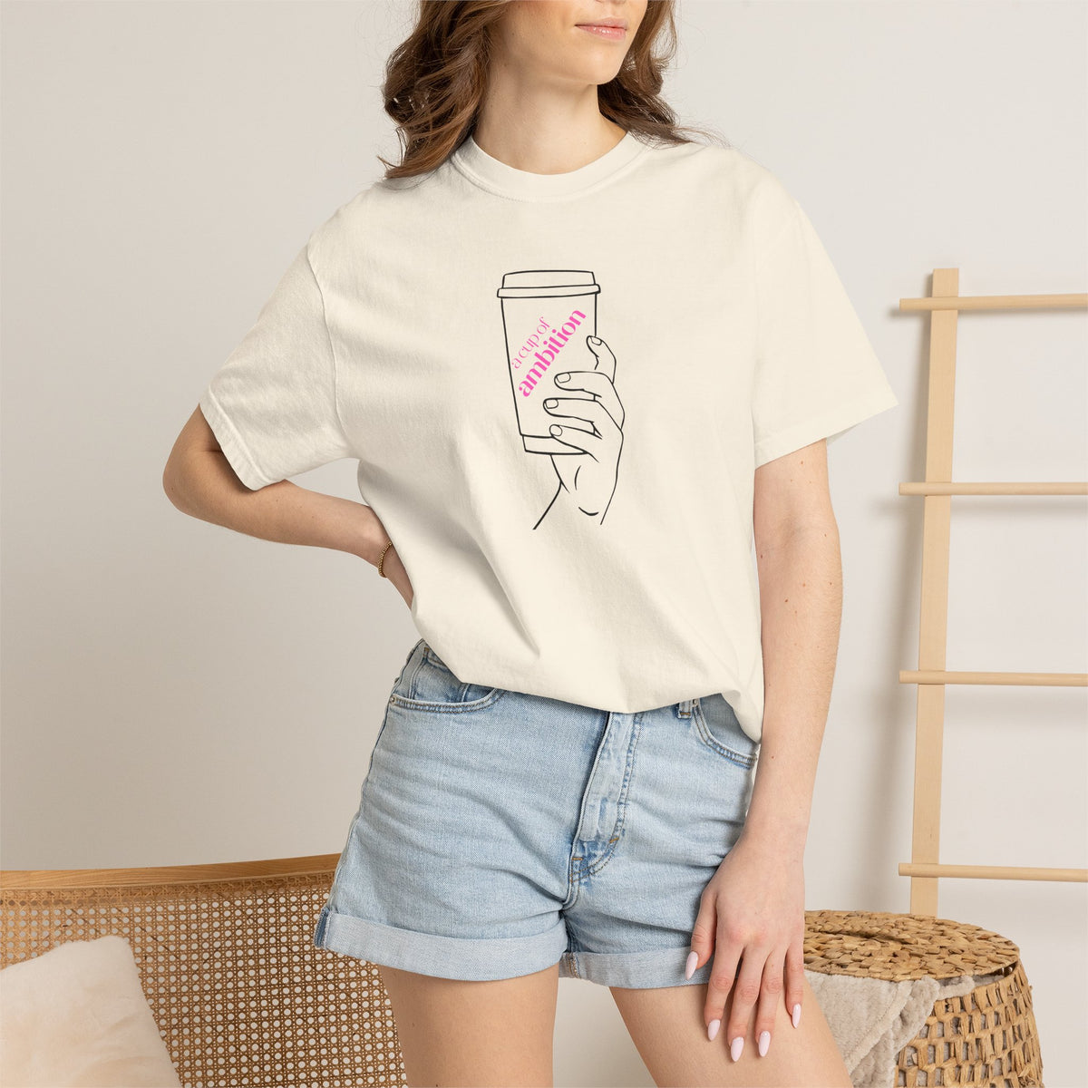 Coffee Cup Graphic T-Shirt — 'Ambition' Hand-Drawn Design