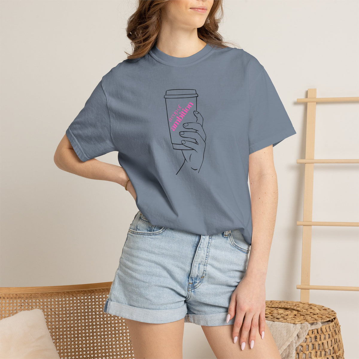 Coffee Cup Graphic T-Shirt — 'Ambition' Hand-Drawn Design