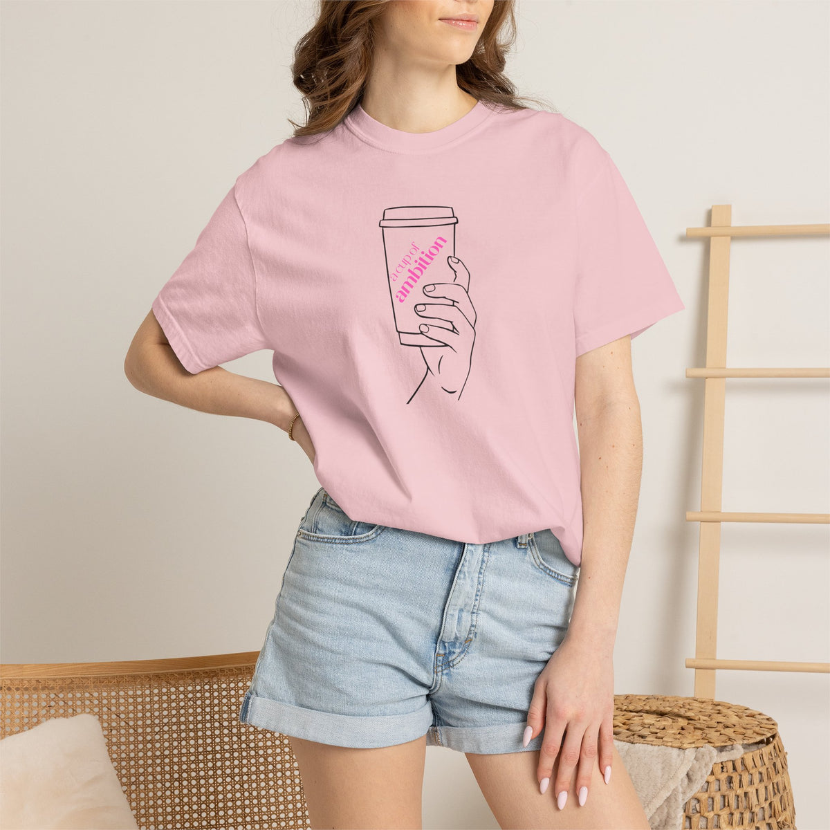 Coffee Cup Graphic T-Shirt — 'Ambition' Hand-Drawn Design